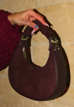 Bordeauxrode Suède Look Halve Maan Handtas met Afneembare Schouderriem