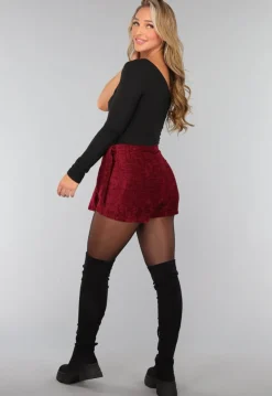 Bordeaux Rode Velours Overslag Skort met Strikdetail