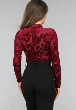 Bordeaux Rode Velvet Bloemen Bodysuit