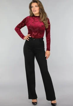 Bordeaux Rode Velvet Bloemen Bodysuit
