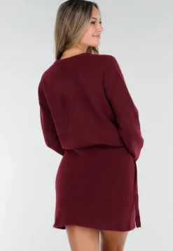 Bordeauxrood Gebreid Vest met Lange Mouwen en Knopen