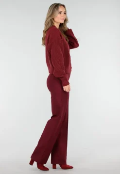 Bordeauxrood Ribgebreid Vest met Rits