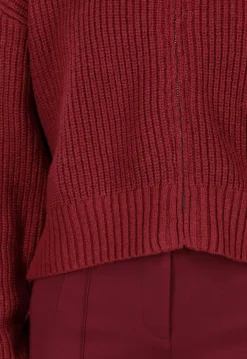 Bordeauxrood Ribgebreid Vest met Rits