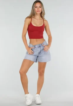 Bordeaux Sporttop met Pads en Spaghettibandjes