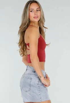 Bordeaux Sporttop met Pads en Spaghettibandjes