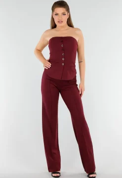 Bordeaux Strapless Korsettop met Knopen en Giletlook