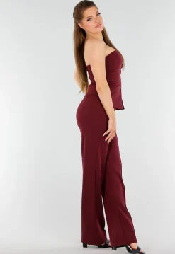 Bordeaux Strapless Korsettop met Knopen en Giletlook