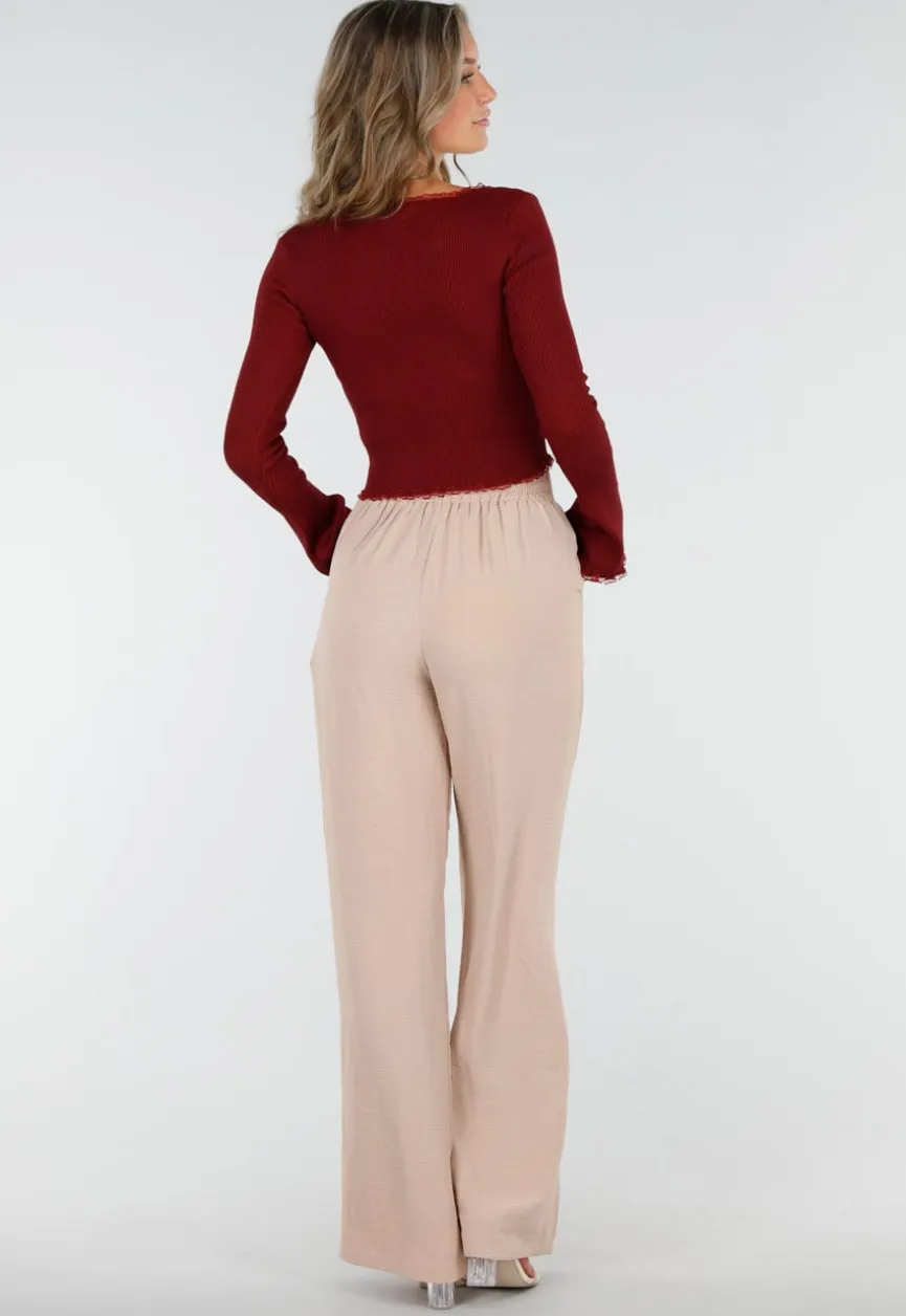 Bordeaux Stretch Rib Top met Teddybeertjes en Vierkante Halslijn