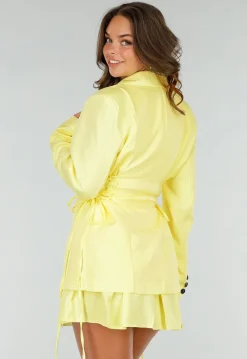 Botergele Blazer Rok Set met Korsetveters en Geplooide Rok met Stretch