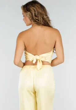 Botergele Satijnen Set met Bandeau Top En Wijde Broek