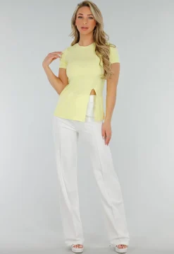 Botergele Stretch Top met Split en Korte Mouwen