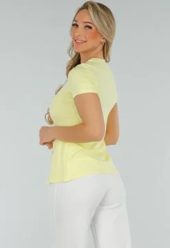 Botergele Stretch Top met Split en Korte Mouwen