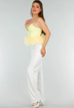 Botergele Tanktop met V-Hals en Tule Onderzijde met Stretch