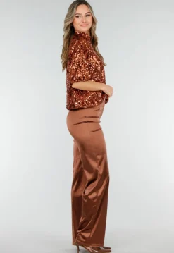 Bronzen Pailletten Top met Korte Mouwen