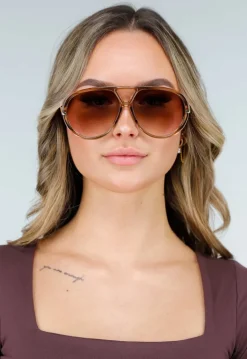 Bruine Aviator Zonnebril met Gouden Pootjes