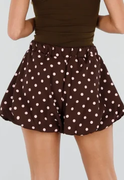 Bruine Ballon Short met Roze Stippen en Bubble Hem