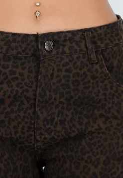 Bruine Barrel Jeans met Subtiele Animalprint en Omgeslagen Zoom
