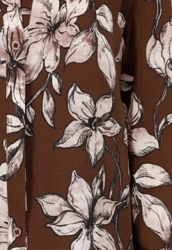 Bruine Blouse met Bloemenprint en Lange Mouwen