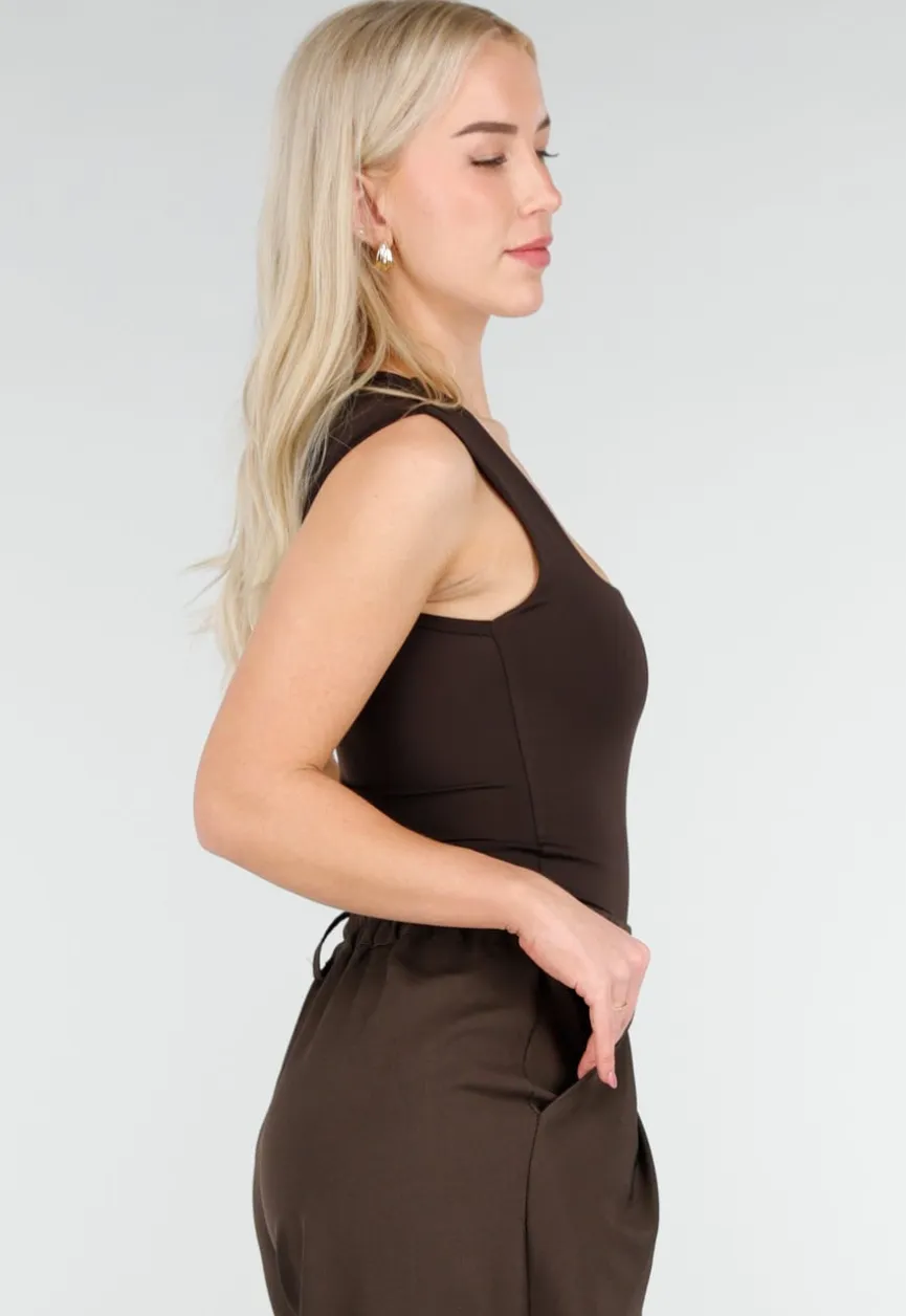 Bruine Body met Vierkante Hals en Brede Bandjes