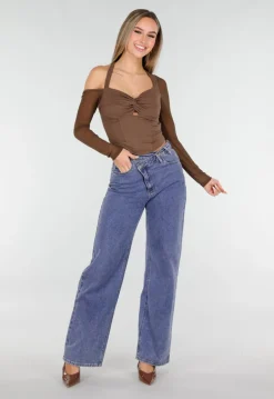 Bruine Crop Top met Gedraaide Voorzijde