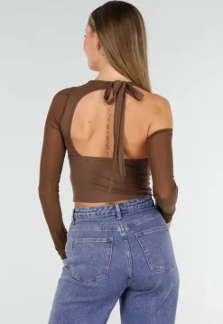 Bruine Crop Top met Gedraaide Voorzijde