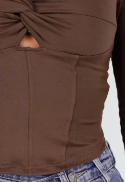 Bruine Crop Top met Gedraaide Voorzijde