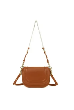 Bruine Crossbody Tas met Brede Schouderband en Gouden Accenten