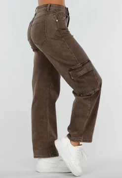 Bruine Denim Cargo Barrel Jeans met Zijzakken
