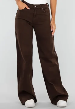 Bruine Denim Tall Jeans met Straight Leg, Hoge Taille en Lange Pijpen
