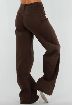 Bruine Denim Tall Jeans met Straight Leg, Hoge Taille en Lange Pijpen