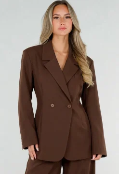 Bruine Double Breasted Blazer met Reverskraag