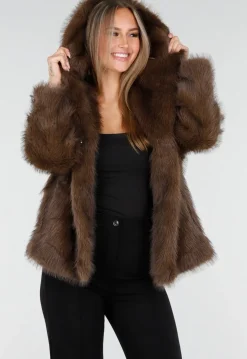 Bruine Faux Fur Jas met Capuchon