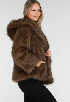 Bruine Faux Fur Jas met Capuchon