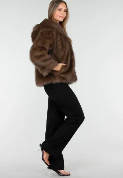 Bruine Faux Fur Jas met Capuchon