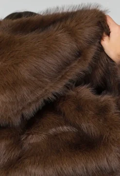 Bruine Faux Fur Jas met Capuchon
