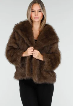 Bruine Faux Fur Jas met Capuchon