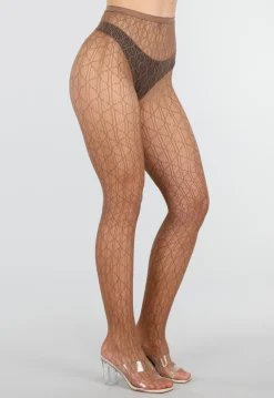 Bruine Fishnet Panty met Fijn Geometrisch Netpatroon