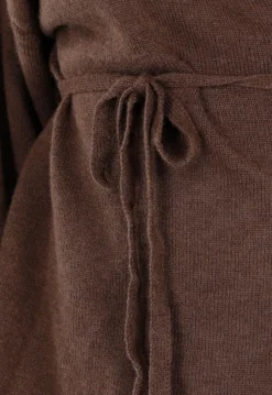 Bruine Gebreide Set met Overslag Top en Wijde Broek