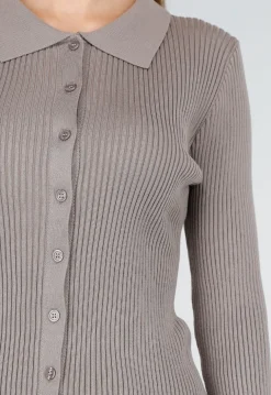 Bruine Geribde Vest Top met Knopen