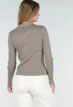 Bruine Geribde Vest Top met Knopen