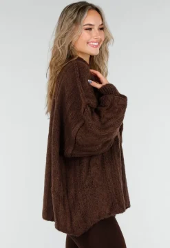 Bruine Grofgebreide Oversized Kabeltrui