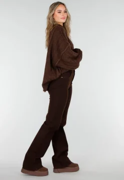 Bruine Grofgebreide Oversized Kabeltrui
