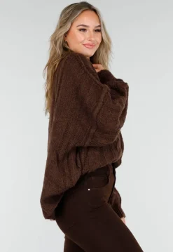 Bruine Grofgebreide Oversized Kabeltrui