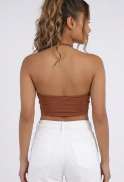 Bruine Halter Franjetop met Padded Ondertop