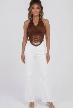 Bruine Halter Franjetop met Padded Ondertop