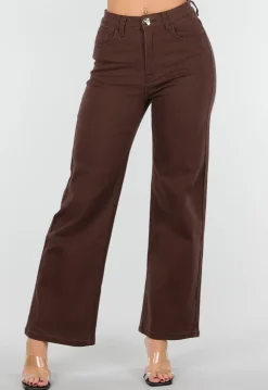 Bruine High Waist Stretch Jeans met Rechte Pijpen
