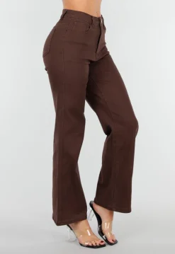 Bruine High Waist Stretch Jeans met Rechte Pijpen