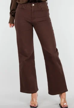 Bruine High Waist Stretch Jeans met Rechte Pijpen