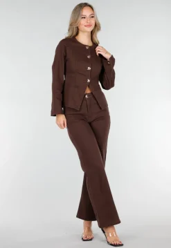 Bruine High Waist Stretch Jeans met Rechte Pijpen