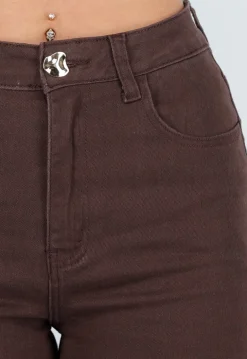 Bruine High Waist Stretch Jeans met Rechte Pijpen